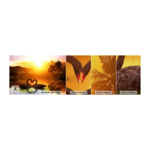 Fototapeta Próbka Premium Canvas - Wszystko do pary - Serce, Łabędzie, Palma Kokosowa - 100x30 cm