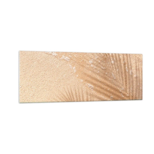 Obraz na szkle - Cień palmy na piasku z delikatnym wzorem fal - 140x50cm - Cień gorącego lata - Nowoczesna dekoracja ścienna do salonu i sypialni ARTTOR