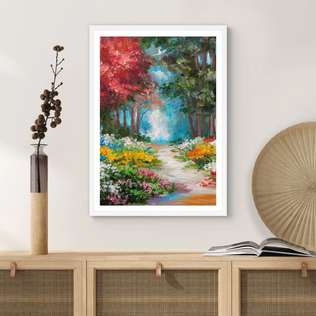 Plakat w białej ramie - Leśny ogród, kwietny las - 40x50 cm