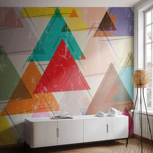 Fototapeta Premium Sand - Kolorowe geometryczne trójkąty w abstrakcyjnym stylu - 100x70cm - Trzy po trzy - Nowoczesna dekoracja ścienna do salonu, kuchni i sypialni ARTTOR