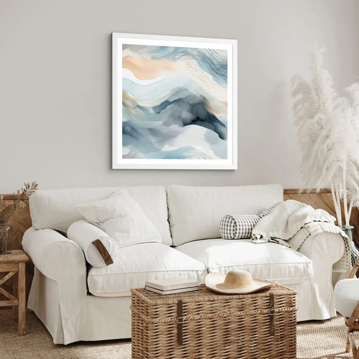 Plakat w białej ramie - Abstrakcja śnieżna i mglista - 30x30 cm