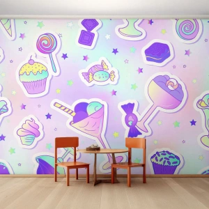 Fototapeta Premium Canvas - Pastelowe wzory ze słodyczami i deserami - 100x70cm - Żeby codziennie były urodziny - Nowoczesna dekoracja ścienna do salonu i sypialni ARTTOR