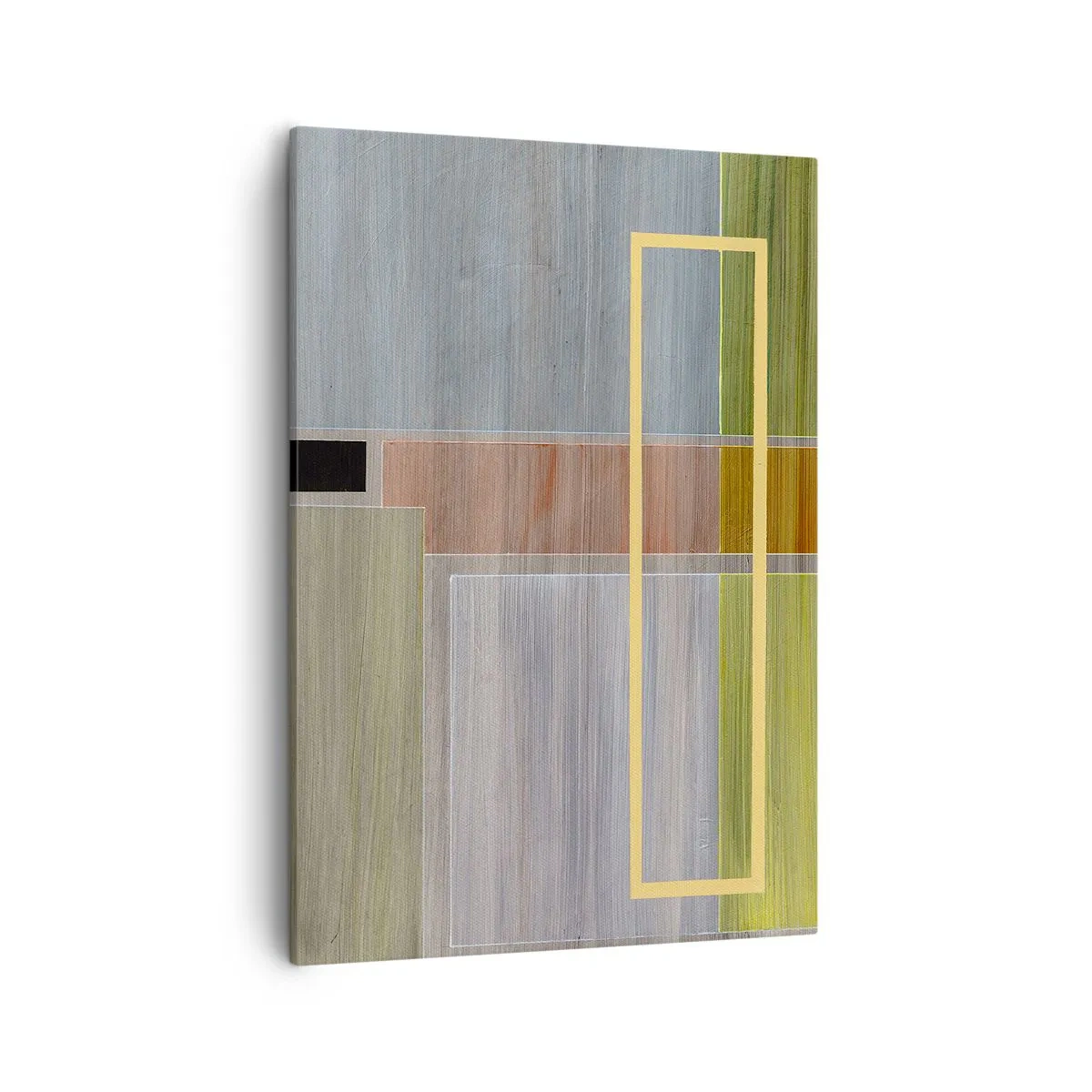 Obraz na płótnie - Geometryczna abstrakcja w stonowanych barwach z akcentami złota - 50x70cm - Prosto i spokojnie - Nowoczesna dekoracja ścienna do salonu, kuchni i sypialni ARTTOR