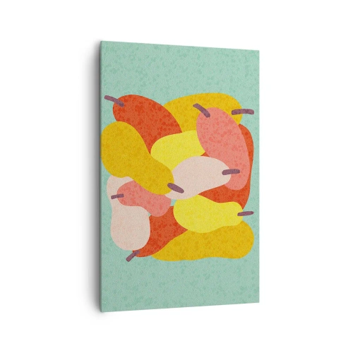 Obraz na płótnie - Kolorowe abstrakcyjne gruszki na tle zielonym - 80x120cm - Spróbuj letniego słońca - Nowoczesna dekoracja ścienna do salonu i sypialni ARTTOR