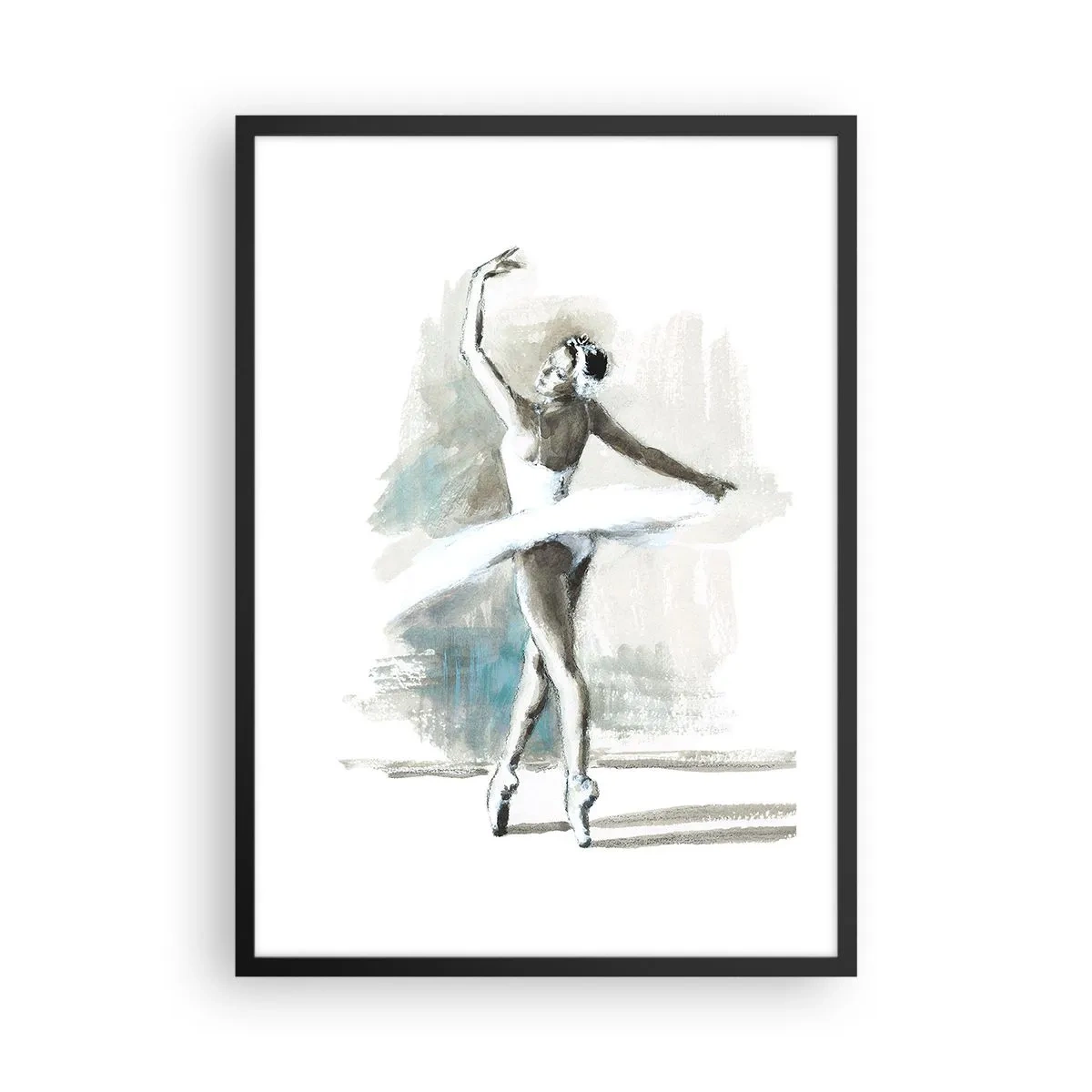 Plakat w czarnej ramie - Tancerka baletowa w białej sukni podczas występu - 50x70cm - Zaklęta w łabędzia - Nowoczesna dekoracja ścienna do salonu i sypialni ARTTOR