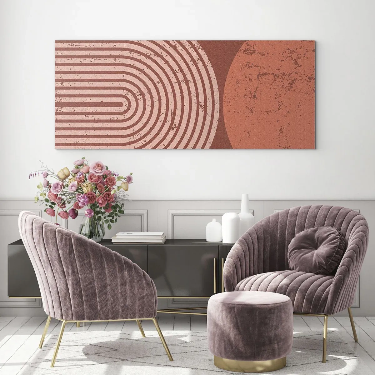 Obraz na szkle - Geometryczne wzory w odcieniach terrakoty na vintage tle - 140x50cm - Bliska relacja - Nowoczesna dekoracja ścienna do salonu i sypialni ARTTOR