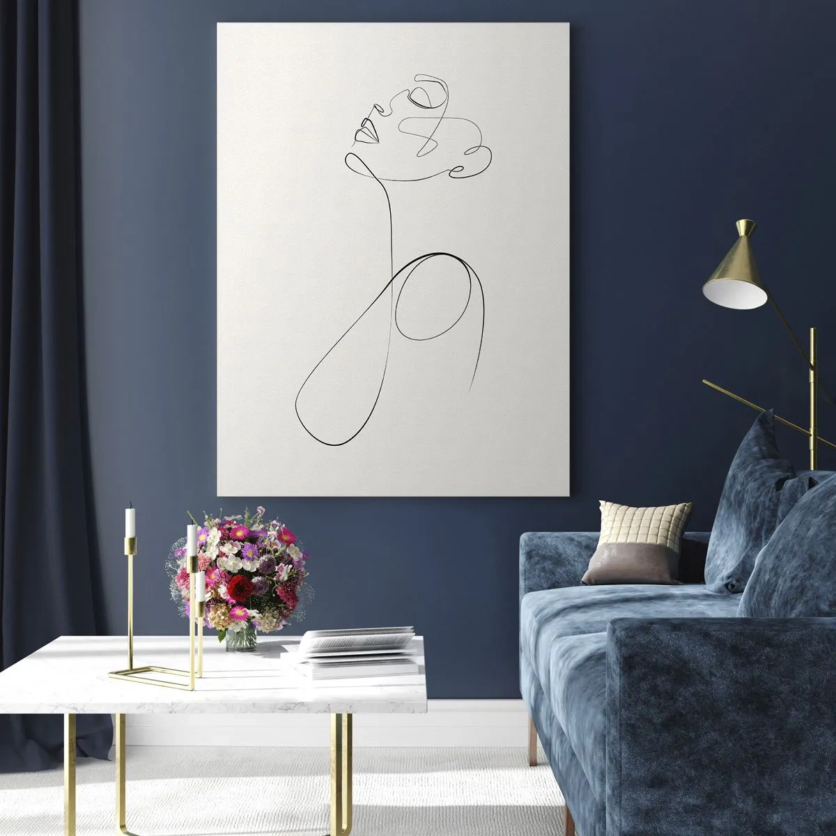Obraz na szkle - Minimalistyczny szkic twarzy w stylu line art na białym tle - 70x100cm - Zapętlona w marzeniach - Nowoczesna dekoracja ścienna do salonu i sypialni ARTTOR