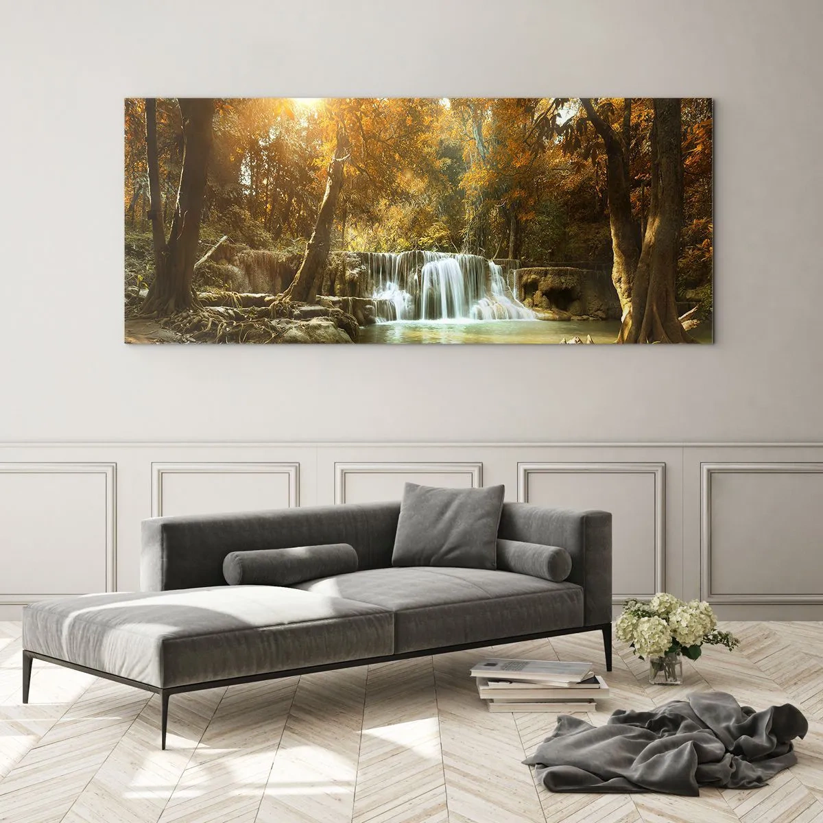 Obraz na szkle - Parkowa kaskada - 100x40 cm