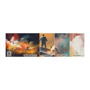 Fototapeta Próbka Premium Canvas - Łodzią przez galaktykę - Abstrakcja, Fantasy, Podróż - 100x30 cm