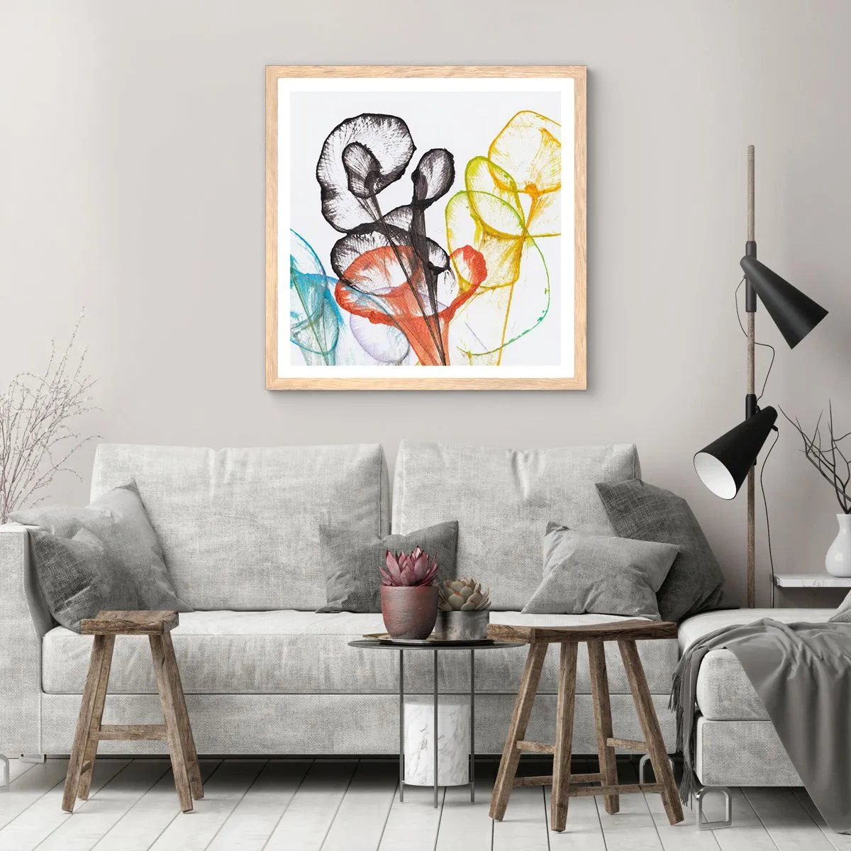 Plakat w ramie jasny dąb - Kwiaty z duszą - 60x60 cm