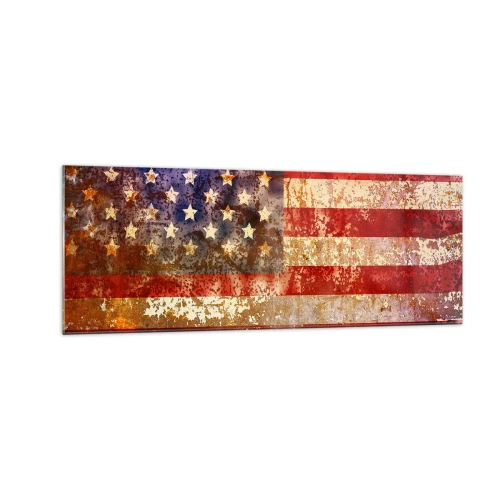 Obraz na szkle - Stylizowana flaga USA z efektem postarzenia - 140x50cm - Chwała nie przemija - Nowoczesna dekoracja ścienna do salonu i sypialni ARTTOR