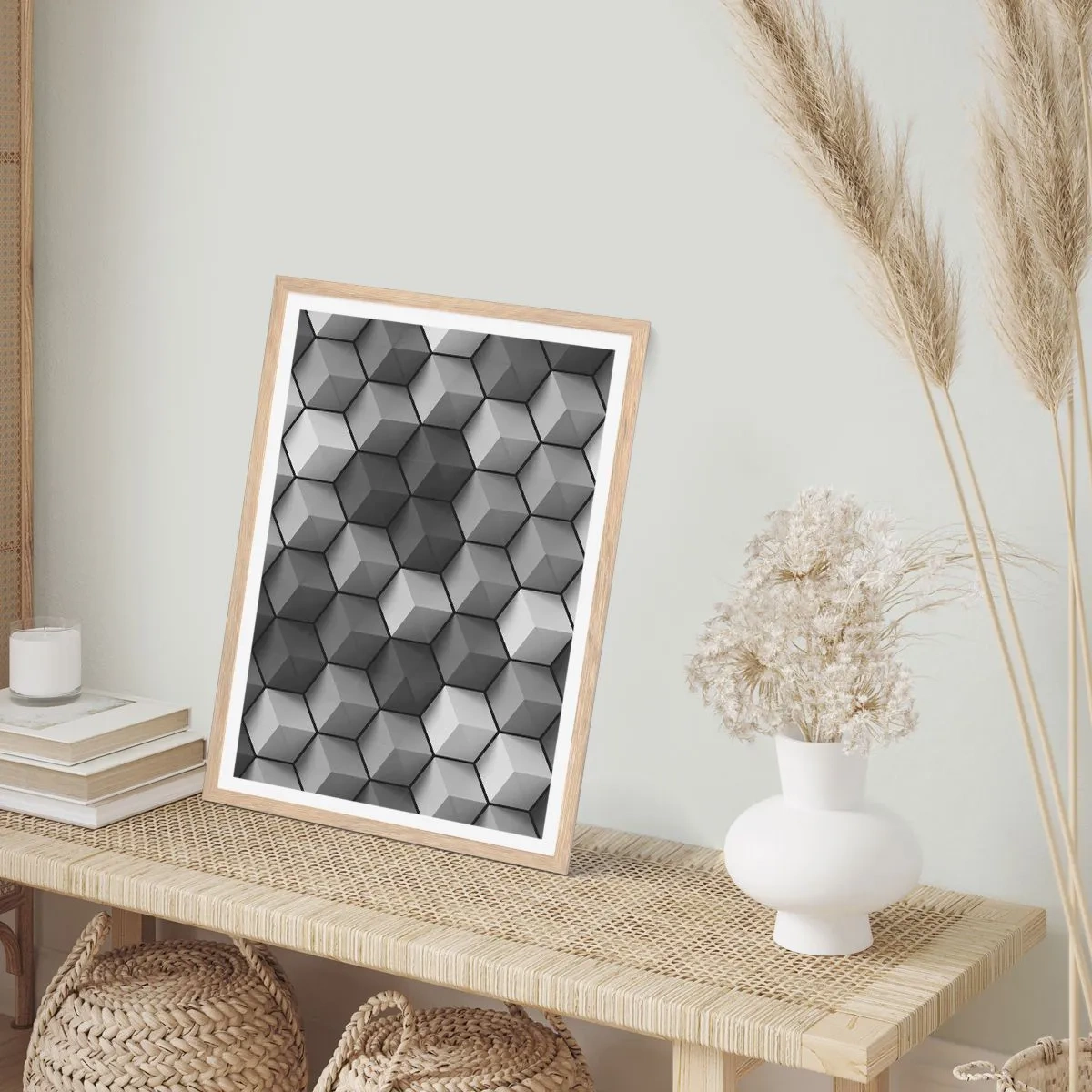 Plakat w ramie jasny dąb - Kubistyczna układanka - 70x100 cm