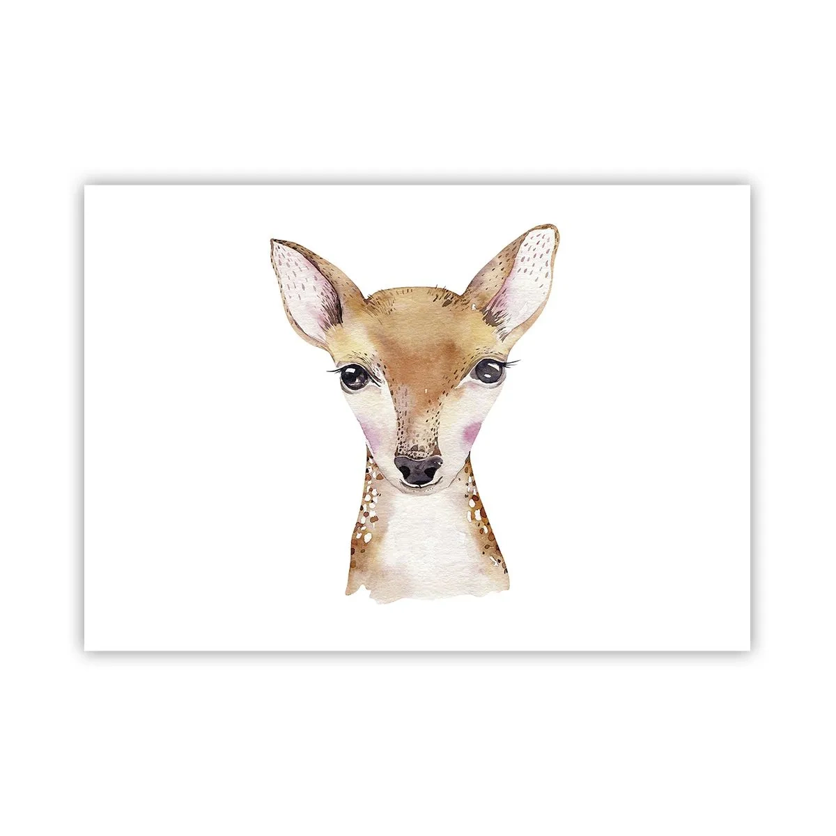 Plakat - Portret akwarelowy młodej sarny na białym tle - 100x70cm - Natura niewinności - Nowoczesna dekoracja ścienna do salonu i sypialni ARTTOR