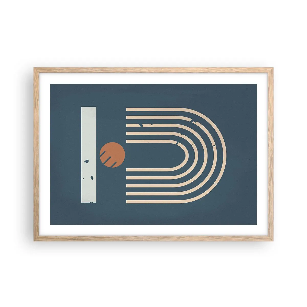 Plakat w ramie jasny dąb - Geometria na granacie - 70x50 cm