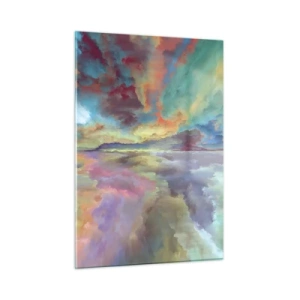 Obraz na szkle - Kolorowe chmury odbijające się w wodzie na horyzoncie - 50x70cm - Dwa nieba - Nowoczesna dekoracja ścienna do salonu, kuchni i sypialni ARTTOR