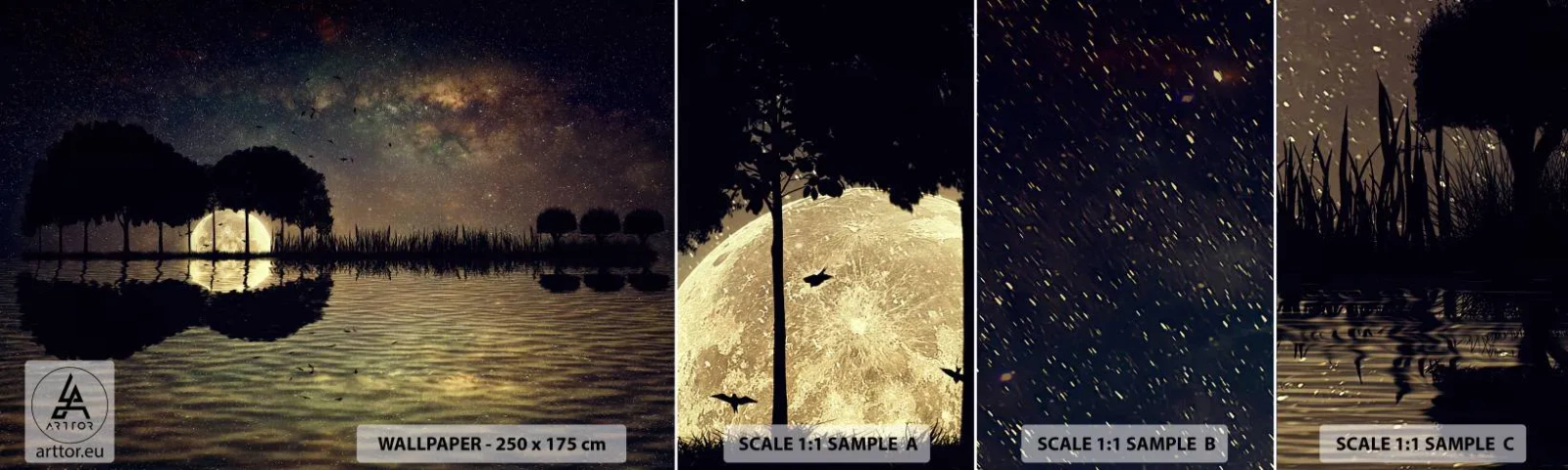 Fototapeta Próbka Samoprzylepna Deluxe Sticker - Noc na krańcu świata - Krajobraz, Jezioro, Księżyc - 100x30 cm