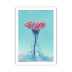 Plakat - Kwiat w otoczeniu barwnych strumieni na pastelowym tle - 50x70cm - W ożywczym objęciu - Nowoczesna dekoracja ścienna do salonu, kuchni i sypialni ARTTOR