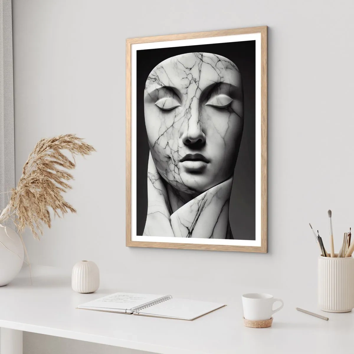 Plakat w ramie jasny dąb - Marmurowe kształty - 50x70 cm