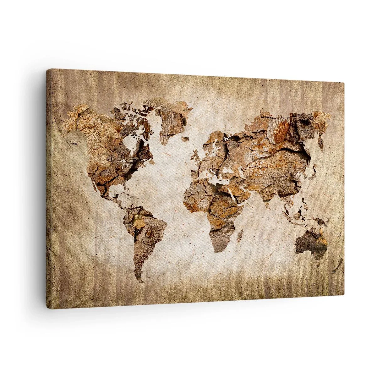 Obraz na płótnie - Odkrycie świata - Mapa świata w drewnianym, rustykalnym stylu - 70x50cm