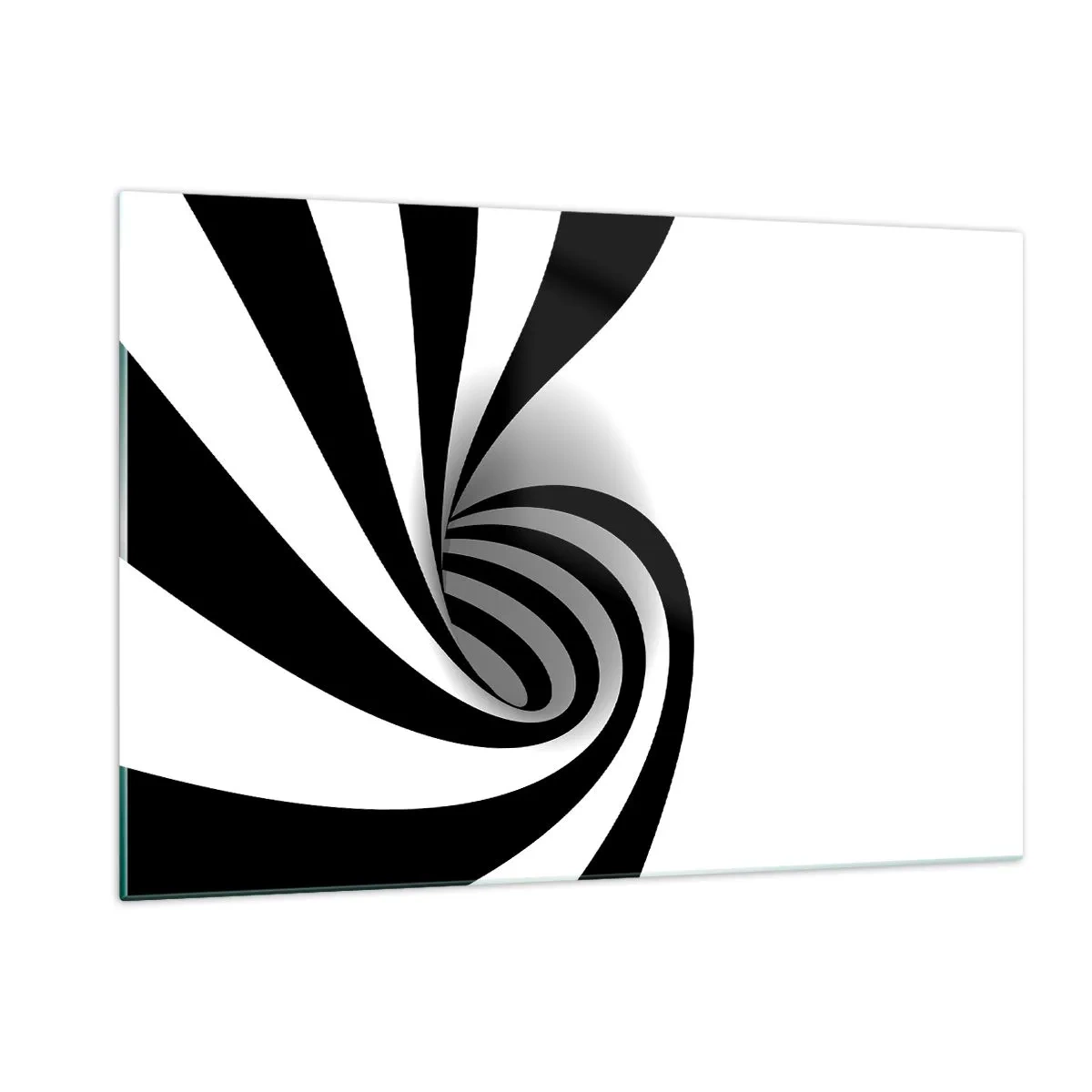 Obraz na szkle - Abstrakcyjna spirala w czerni i bieli o dynamicznym kształcie - 120x80cm - A jednak się kręci - Nowoczesna dekoracja ścienna do salonu, kuchni i sypialni ARTTOR