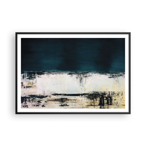 Plakat w czarnej ramie - Abstrakcyjna horyzontalna kompozycja w tonacjach granatu i bieli - 100x70cm - Kompozycja horyzontalna - Nowoczesna dekoracja ścienna do salonu i sypialni ARTTOR