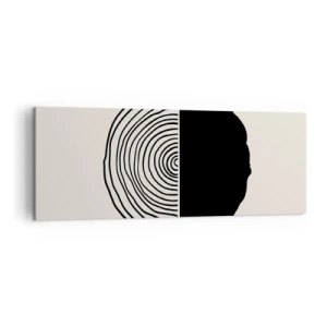 Obraz na płótnie - Abstrakcyjny czarno-biały motyw inspirowany przekrojem drewna z geometrycznym podziałem - 140x50cm - Pół na pół - Nowoczesna dekoracja ścienna do salonu i sypialni ARTTOR