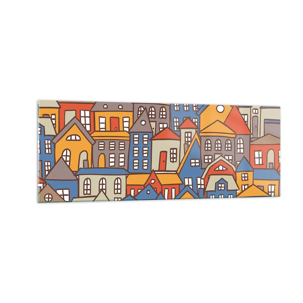 Obraz na szkle - Kolorowe domki w stylu graficznym na jasnym tle - 140x50cm - Za domem dom - Nowoczesna dekoracja ścienna do salonu i sypialni ARTTOR