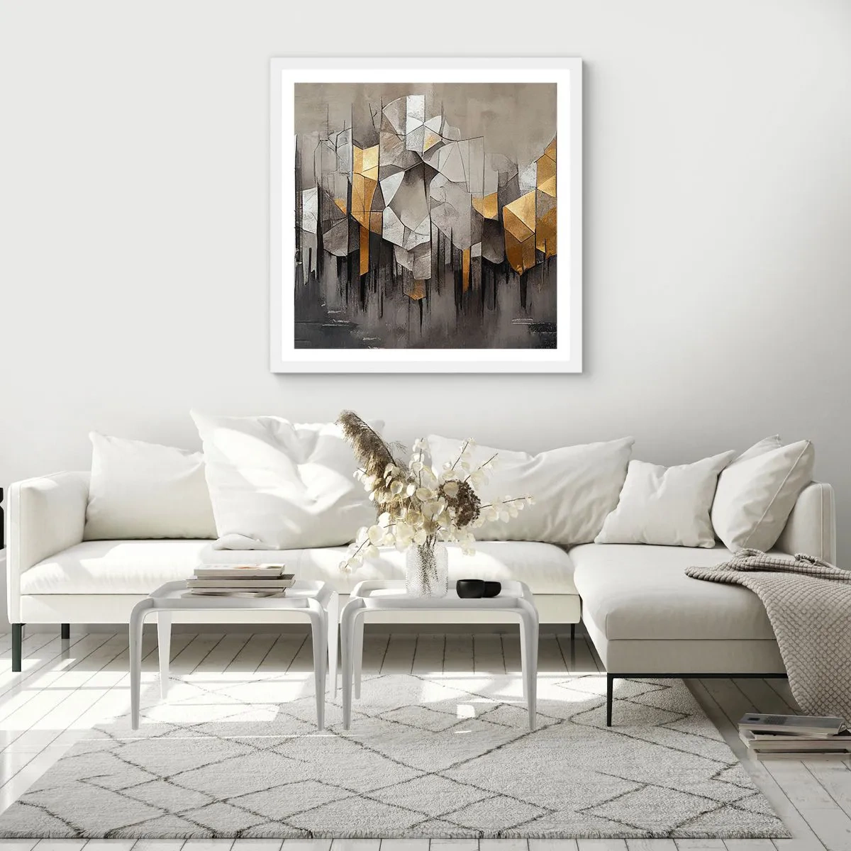 Plakat w białej ramie - Kompozycja z lodu i światła - 50x50 cm