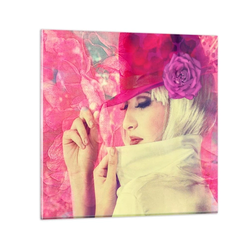 Obraz na szkle - Portret retro w oparach różu - 30x30 cm