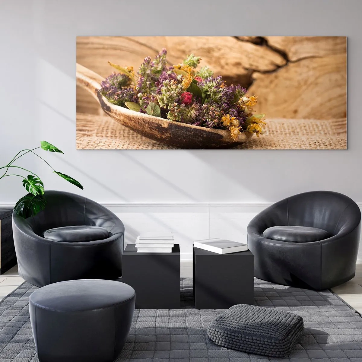 Obraz na szkle - Kwiecie barwiste i zioła pachnące - 90x30 cm