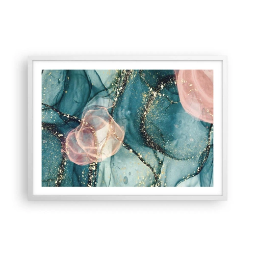 Plakat w białej ramie - Jedwabny błękit, tiulowy róż - 70x50 cm