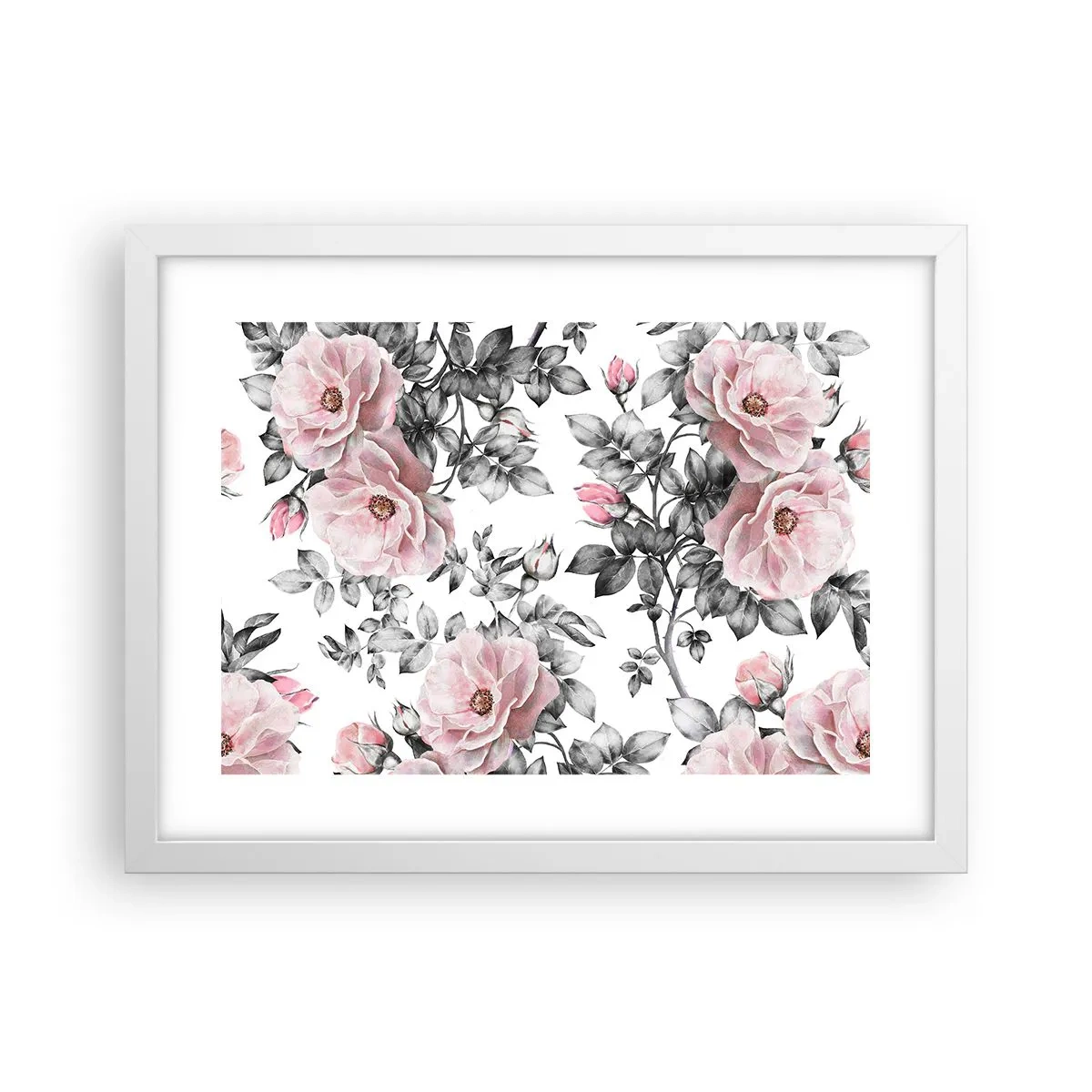 Plakat w białej ramie - Zagubić się w kwiatach róż - 40x30 cm