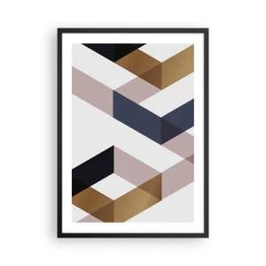 Plakat w czarnej ramie - Geometryczne kształty w odcieniach złota, czerni i beżu - 50x70cm - Płaszczyzny i kąty - Nowoczesna dekoracja ścienna do salonu i sypialni ARTTOR