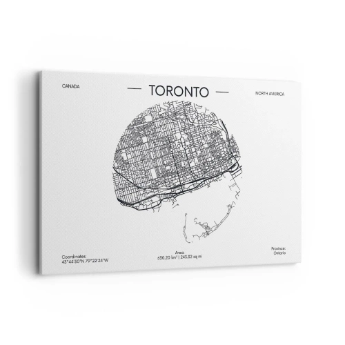 Obraz na płótnie - Mapa Toronto w minimalistycznym, czarno-białym stylu - 120x80cm - Anatomia Toronto - Nowoczesna dekoracja ścienna do salonu, kuchni i sypialni ARTTOR