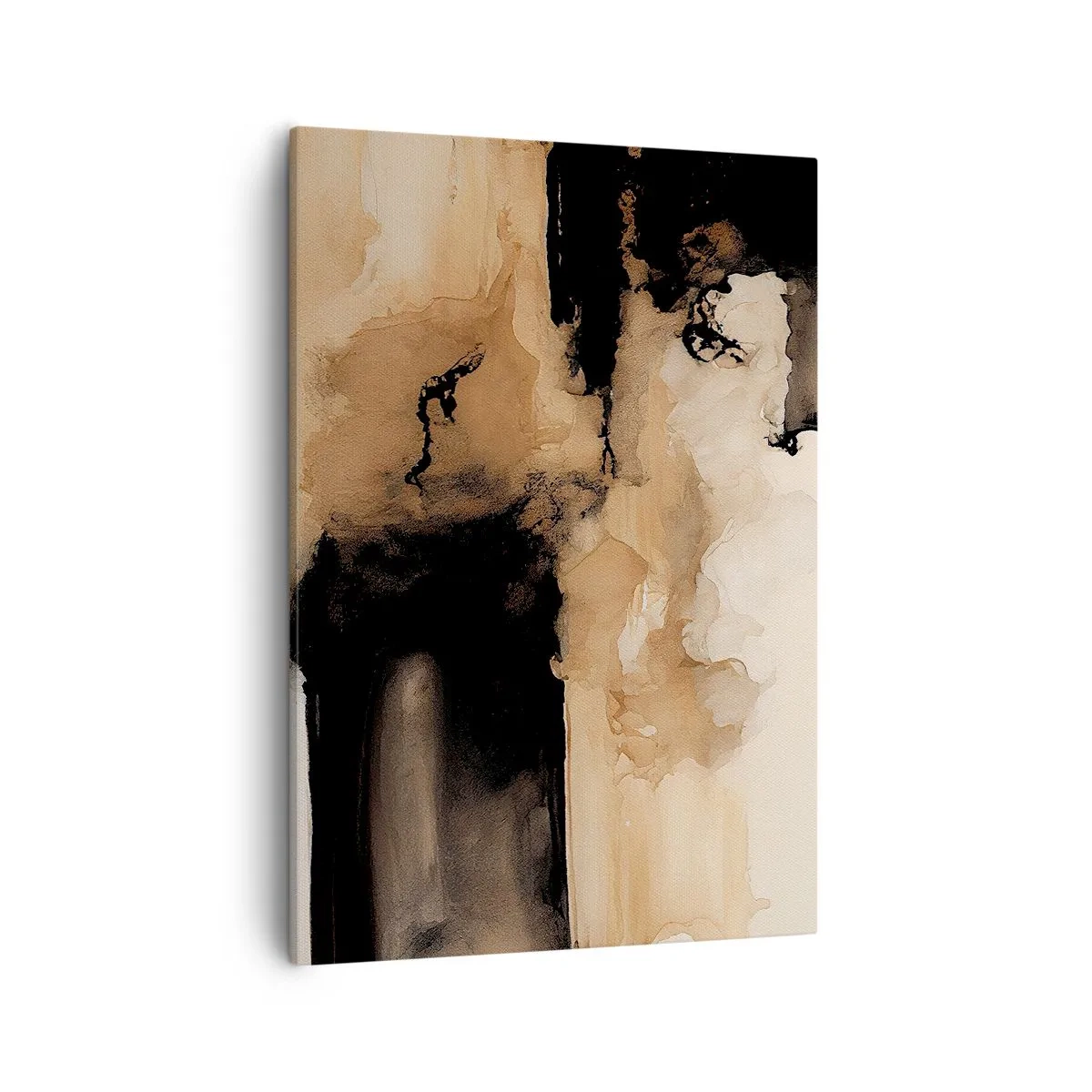 Obraz na płótnie - Abstrakcyjna kompozycja w odcieniach czerni i beżu - 50x70cm - Abstrakcja intrygująca - Nowoczesna dekoracja ścienna do salonu, kuchni i sypialni ARTTOR