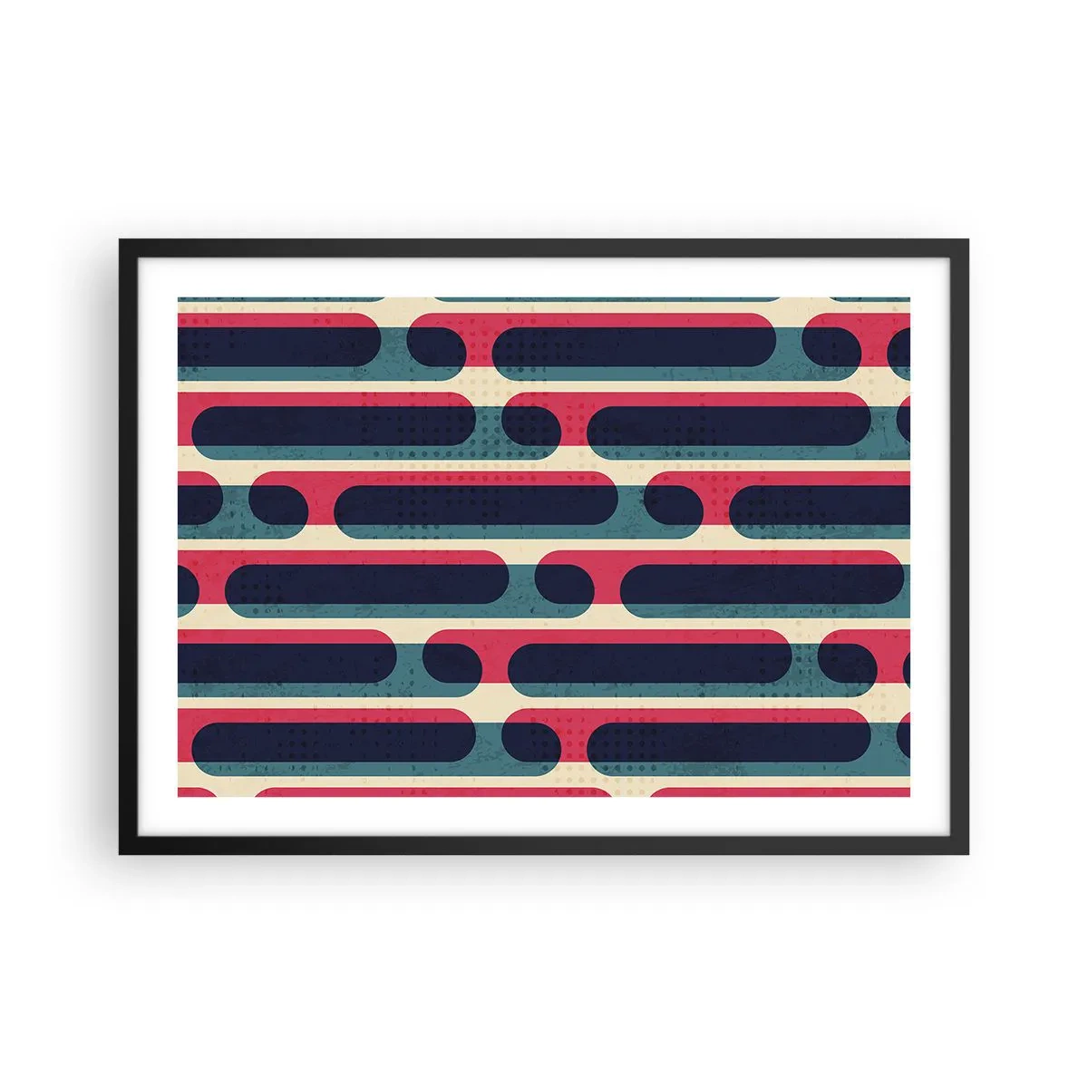 Plakat w czarnej ramie - Geometryczny wzór w stylu retro z pastelowymi barwami - 70x50cm - W głąb i do przodu - Nowoczesna dekoracja ścienna do salonu i sypialni ARTTOR