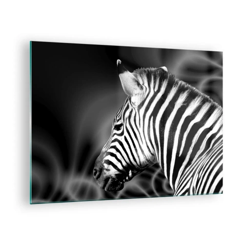 Obraz na szkle - Zebra w czarno-białej estetyce - 70x50cm - Białe jest białe, a czarne jest czarne - Nowoczesna dekoracja ścienna do salonu i sypialni ARTTOR