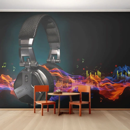 Fototapeta Standard Eco - W ogniu muzyki - Abstrakcja, Muzyka, Słuchawki - 350x256 cm
