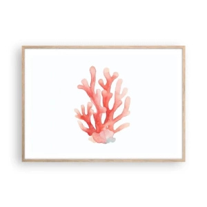 Plakat w ramie jasny dąb - Koral koloru koralowego - 100x70 cm