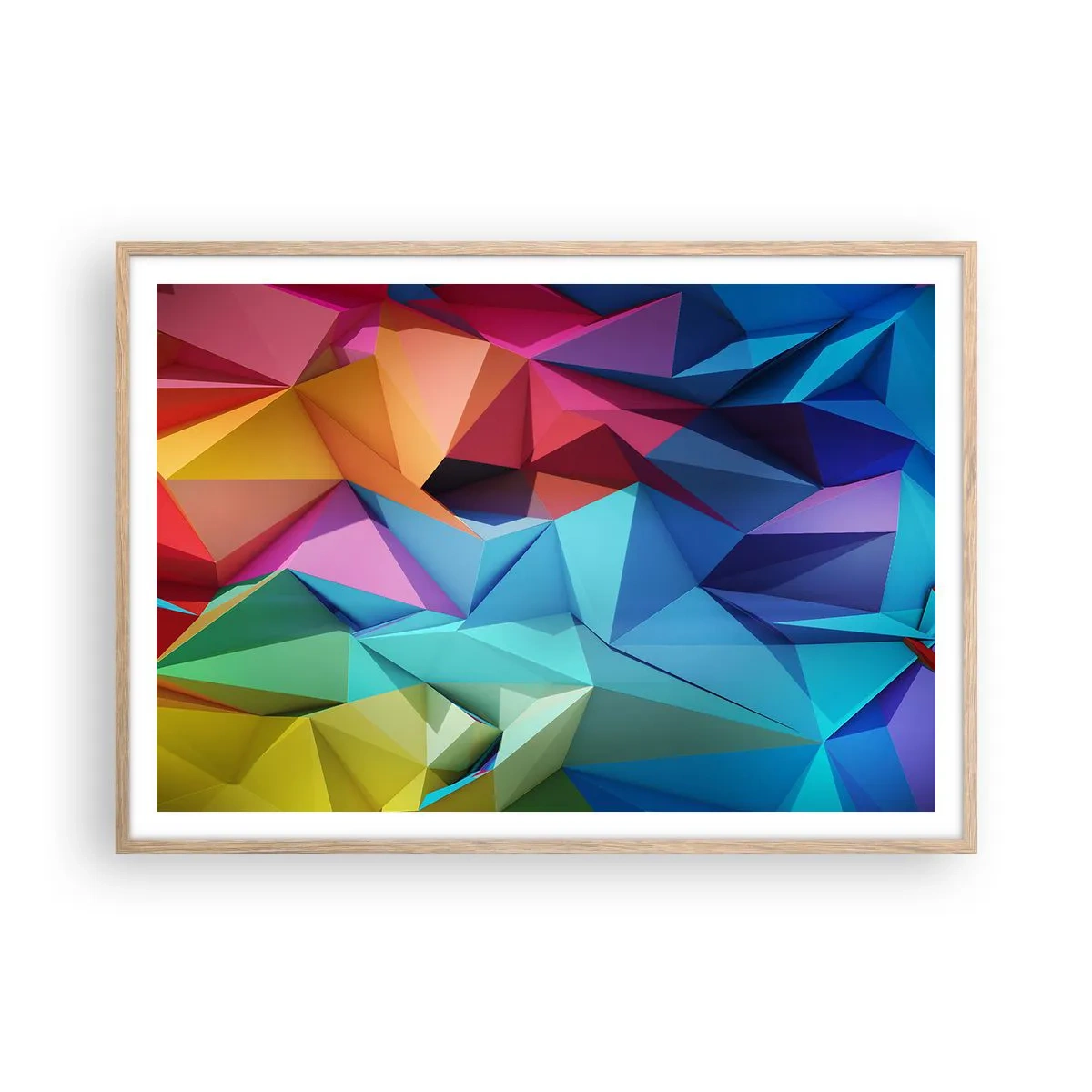 Plakat w ramie jasny dąb - Tęczowe origami - 100x70 cm
