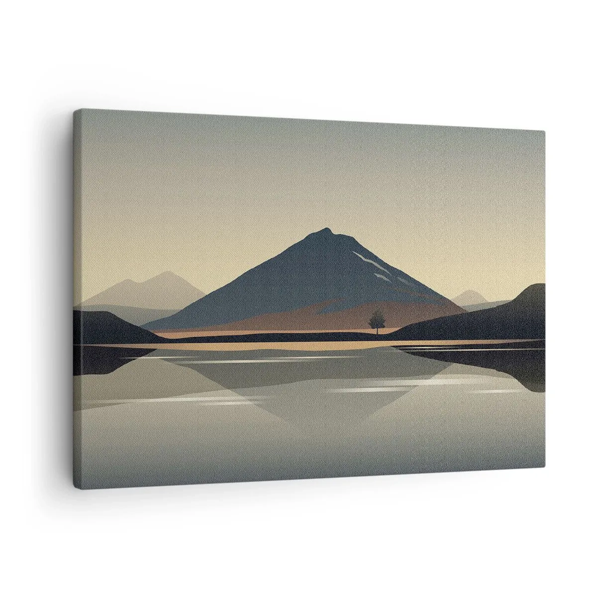 Obraz na płótnie - Minimalistyczny krajobraz górski z odbiciem w wodzie - 70x50cm - Lustrzane odbicie - Nowoczesna dekoracja ścienna do salonu i sypialni ARTTOR