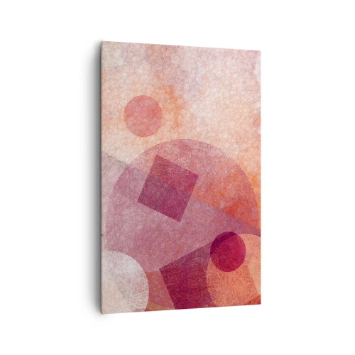 Obraz na płótnie - Abstrakcyjne kształty geometryczne w pastelowych odcieniach różu - 80x120cm - Przekształcenia geometryczne w różu - Nowoczesna dekoracja ścienna do salonu i sypialni ARTTOR
