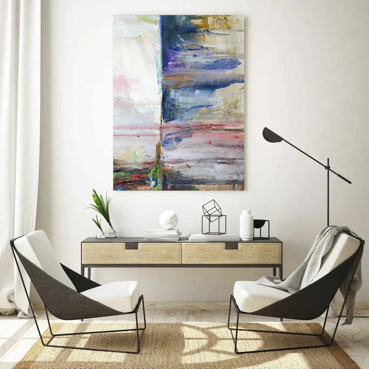 Obraz na szkle - Kolorowa abstrakcja z dynamicznymi smugami i teksturą farby - 50x70cm - Barwne wrażenia i skojarzenia - Nowoczesna dekoracja ścienna do salonu, kuchni i sypialni ARTTOR