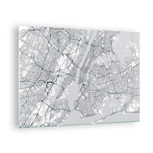 Obraz na szkle - Mapa wielkomiejskich ulic i dzielnic w monochromatycznej formie - 70x50cm - Anatomia metropolii - Nowoczesna dekoracja ścienna do salonu i sypialni ARTTOR