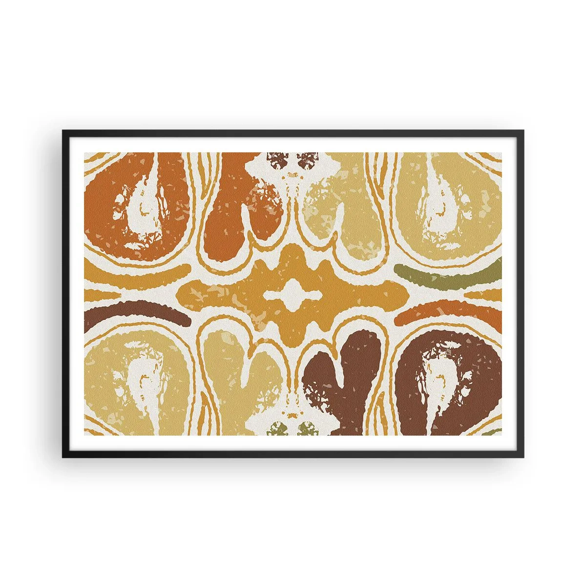 Plakat w czarnej ramie - Ciepłe wzory abstrakcyjne w żółciach i brązach - 100x70cm - Abstrakcja sentymentalna - Nowoczesna dekoracja ścienna do salonu i sypialni ARTTOR