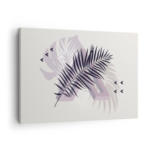 Obraz na płótnie - Minimalistyczna kompozycja z liśćmi i geometrycznymi kształtami - 70x50cm - Cień cienia - Nowoczesna dekoracja ścienna do salonu i sypialni ARTTOR