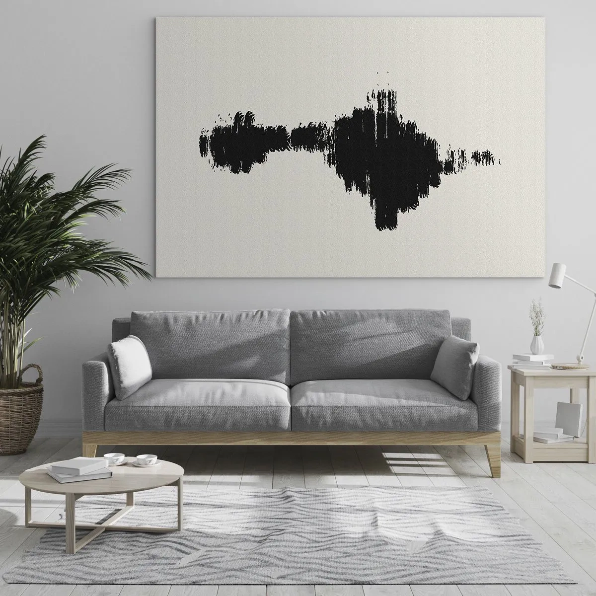 Obraz na szkle - Minimalistyczny wzór czarnego pociągnięcia na jasnym tle - 70x50cm - Drgania wyobraźni - Nowoczesna dekoracja ścienna do salonu i sypialni ARTTOR