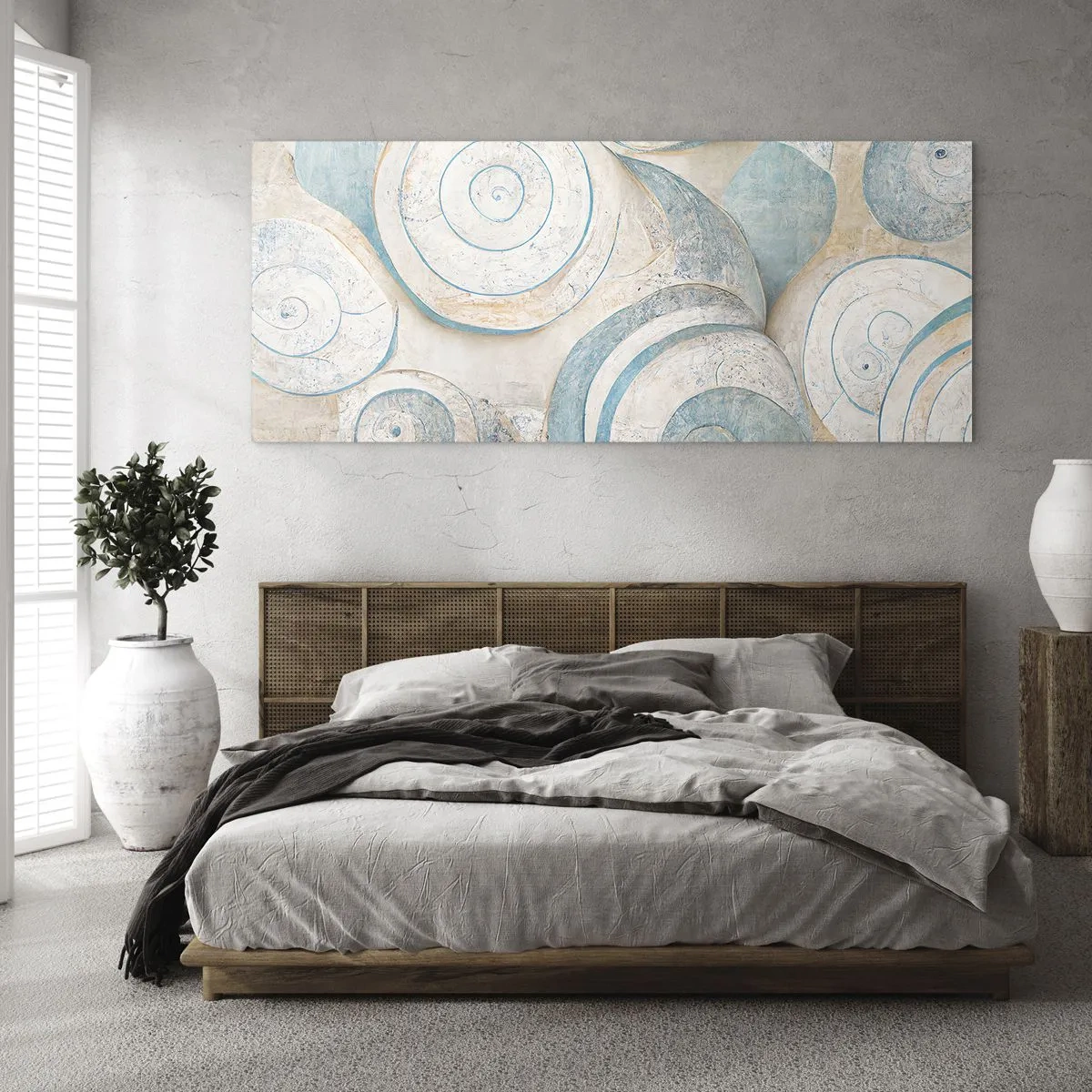 Obraz na szkle - Abstrakcyjne muszle w pastelowych odcieniach - 140x50cm - Co kryje muszla? - Nowoczesna dekoracja ścienna do salonu i sypialni ARTTOR