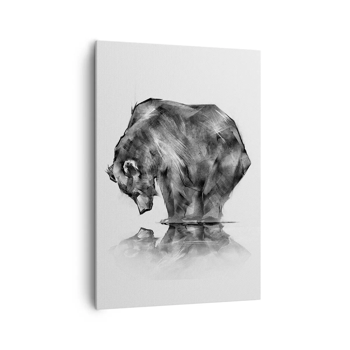 Obraz na płótnie - Rysunek niedźwiedzia w minimalistycznym stylu - 70x100cm - Miło zobaczyć się z kimś bliskim - Nowoczesna dekoracja ścienna do salonu i sypialni ARTTOR