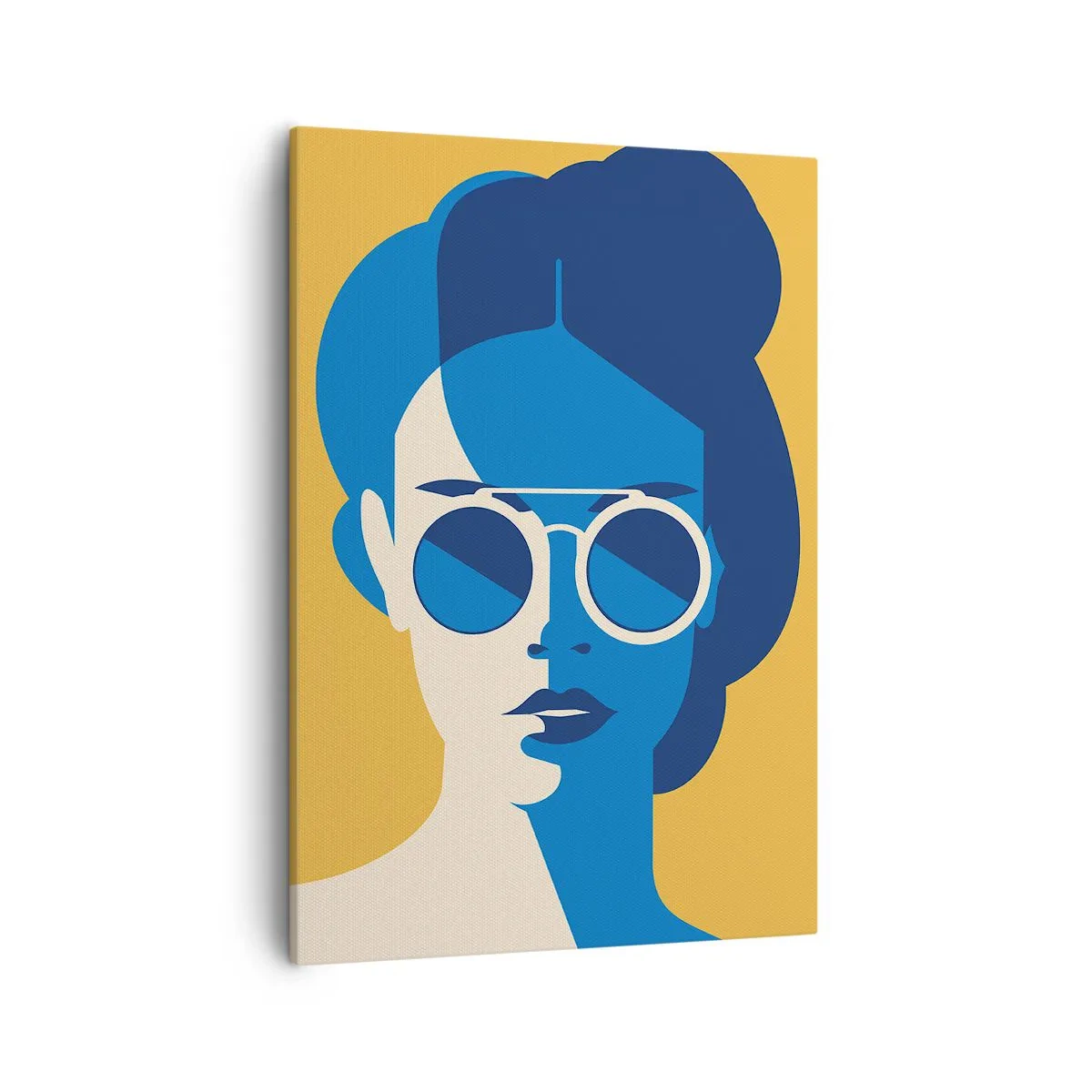 Obraz na płótnie - Nowoczesna grafika przedstawiająca stylizowany portret kobiety w okularach przeciwsłonecznych - 50x70cm - Wakacyjny look - Nowoczesna dekoracja ścienna do salonu, kuchni i sypialni ARTTOR